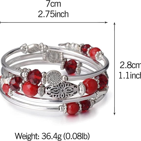 Stackable Silver Beaded Bracelets Women Layered Boho Wrap Jewelry Gift - Picture 6 of 6